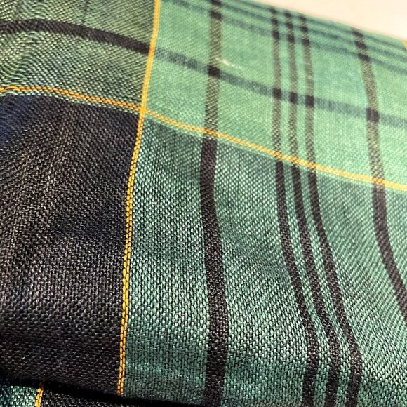 Mens Green Plaid Neck Scarf 34 x 36 Fringe u - Picture 3 of 4